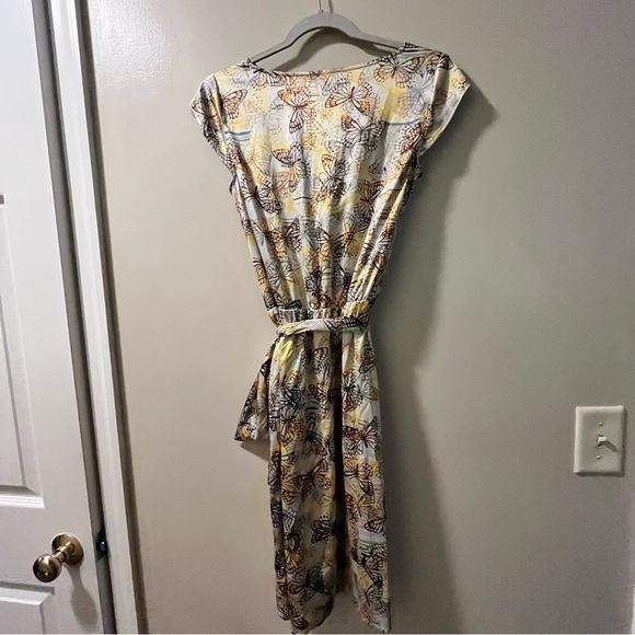 Like new. THE LIMITED Elegant Satin Dress. Gold undertones & butterfly designs. - Picture 2 of 11